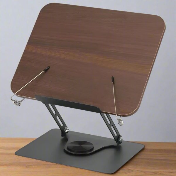 repose livre inclinable avec hauteur réglable rotation fixe noyer